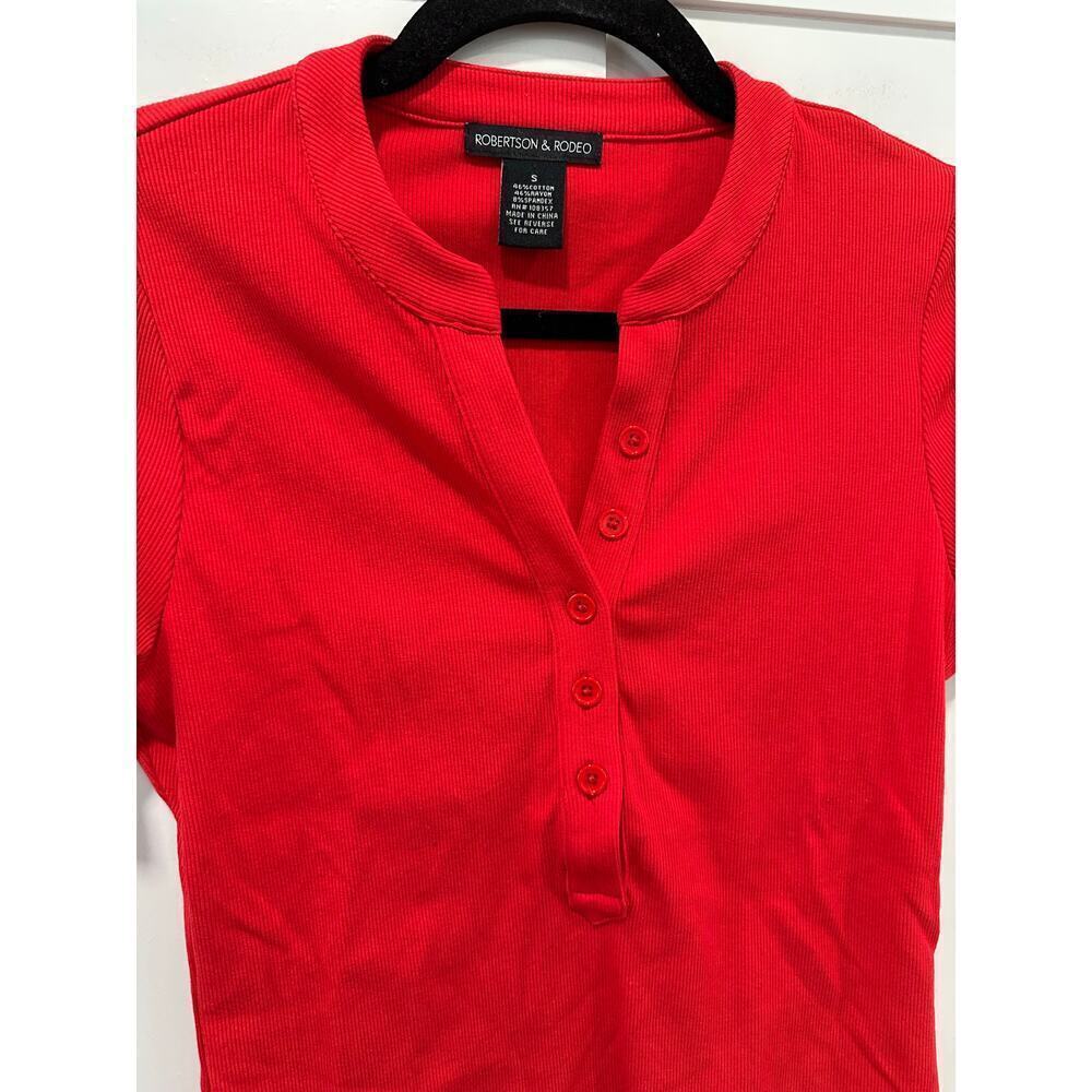Robertson & Rodeo Ribbed Henley Short Sleeve Top Size S - Picture 3 of 3